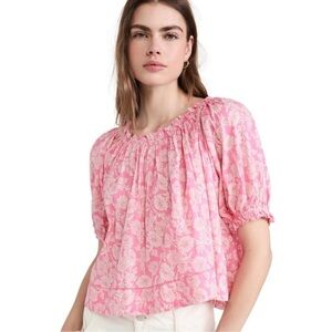 THE GREAT Garland Puff Sleeve Top